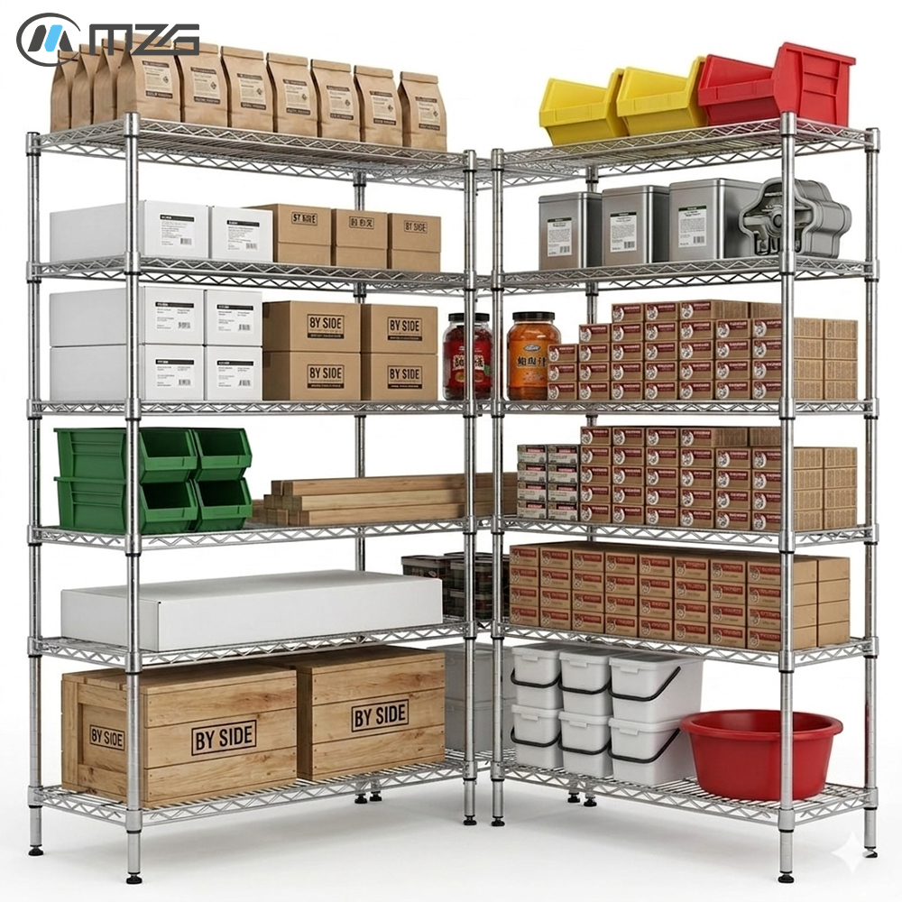 MZG Bulk Custom Commercial Kitchen Restaurant Multiple Layers Heavy Duty Metal Wire Shelving Rack Supplier China