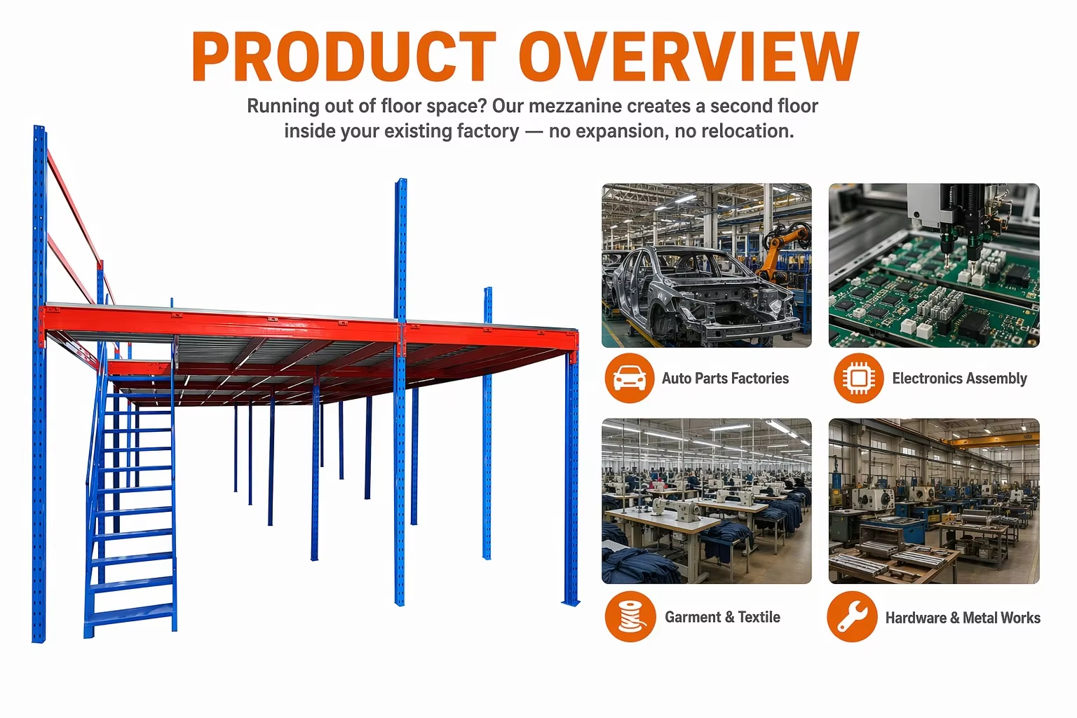 HUAWU 1000kg/sqm Industrial Mezzanine Floor Rack System Multi-layer Steel Warehouse Storage Platform Q235 Steel Structure