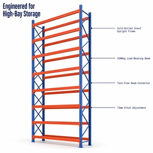 High Bay Pallet Rack System 3500kg Load 7 Levels H7800mm Adjustable 75mm Pitch
