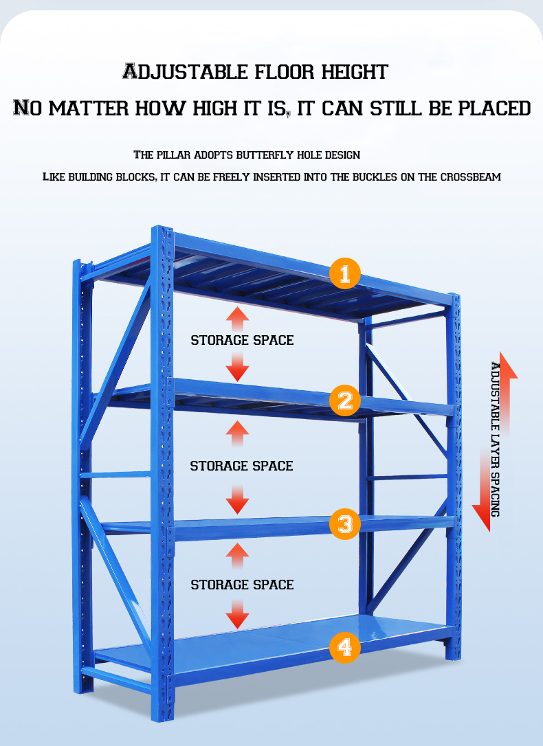Guijie High Load Capacity 4-Layer Drive-Through Steel/Iron Warehouse Rack Powder Coated Finish Adjustable Durable Corrosion