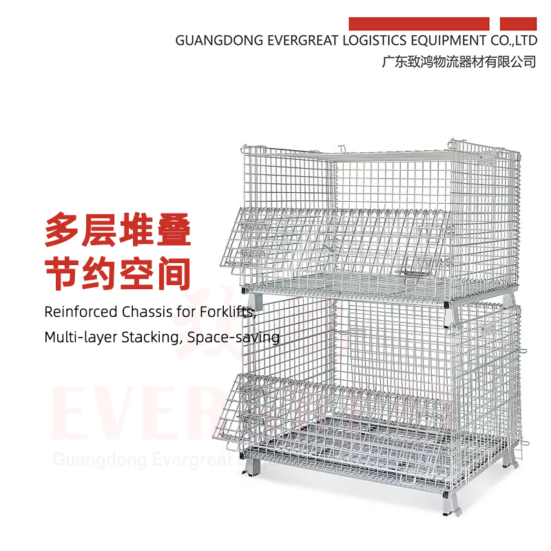 A/B/C Sizes Heavy-duty Steel Warehouse Storage Carts Foldable Collapsible Forklift Pockets Shelving Tool Iron Cages Wholesale