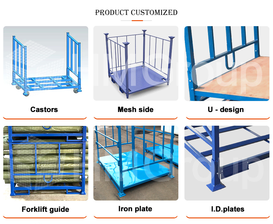 Foldable Durable Metal Steel Powder Coated Warehouse Storage Detachable Heavy Duty Roll Fabric Pallet Stacking Rack