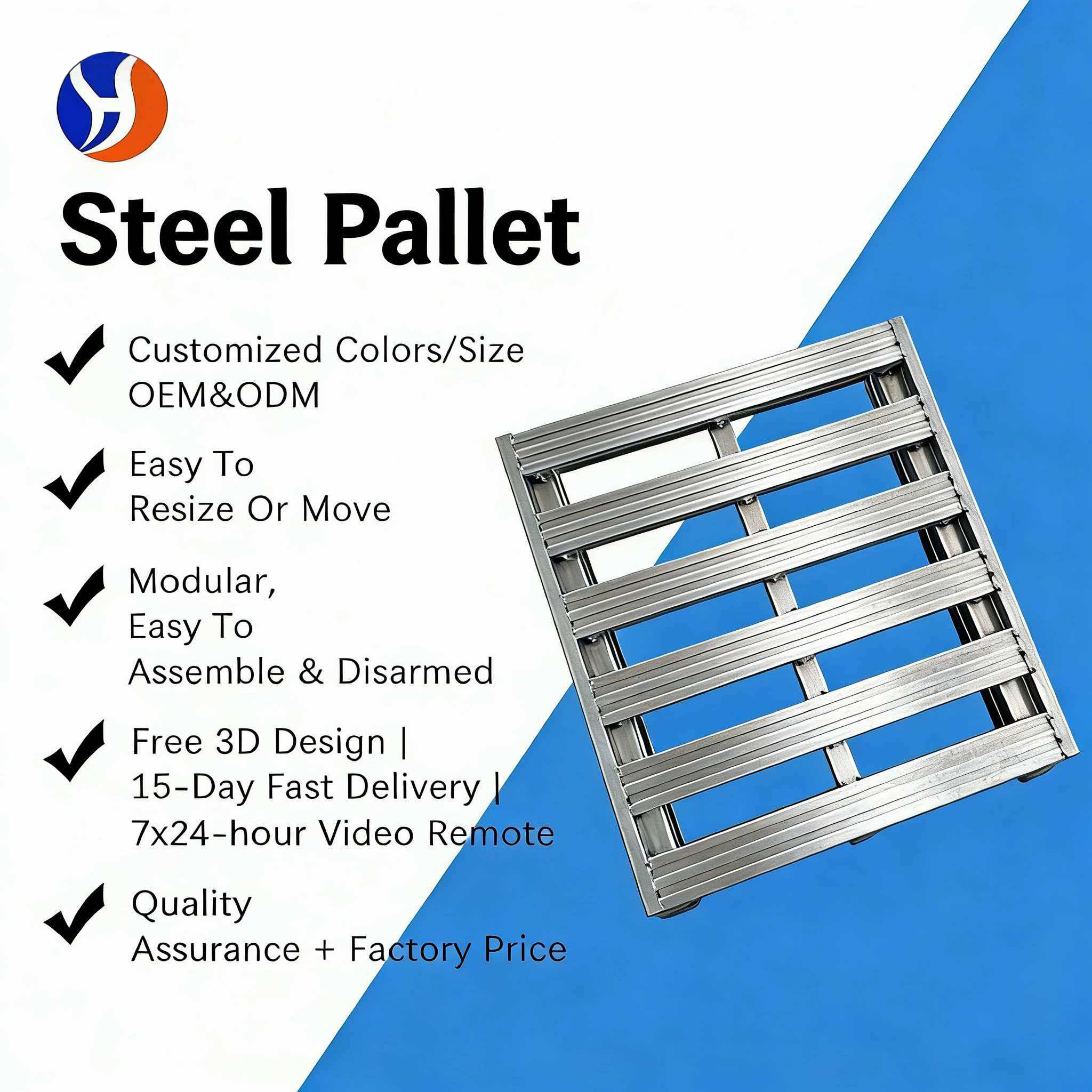 1000KG Heavy Duty Steel Pallet Customized Industrial Grade Rust-Proof Zinc Galvanized Stackable by Warehouse Storage Rack