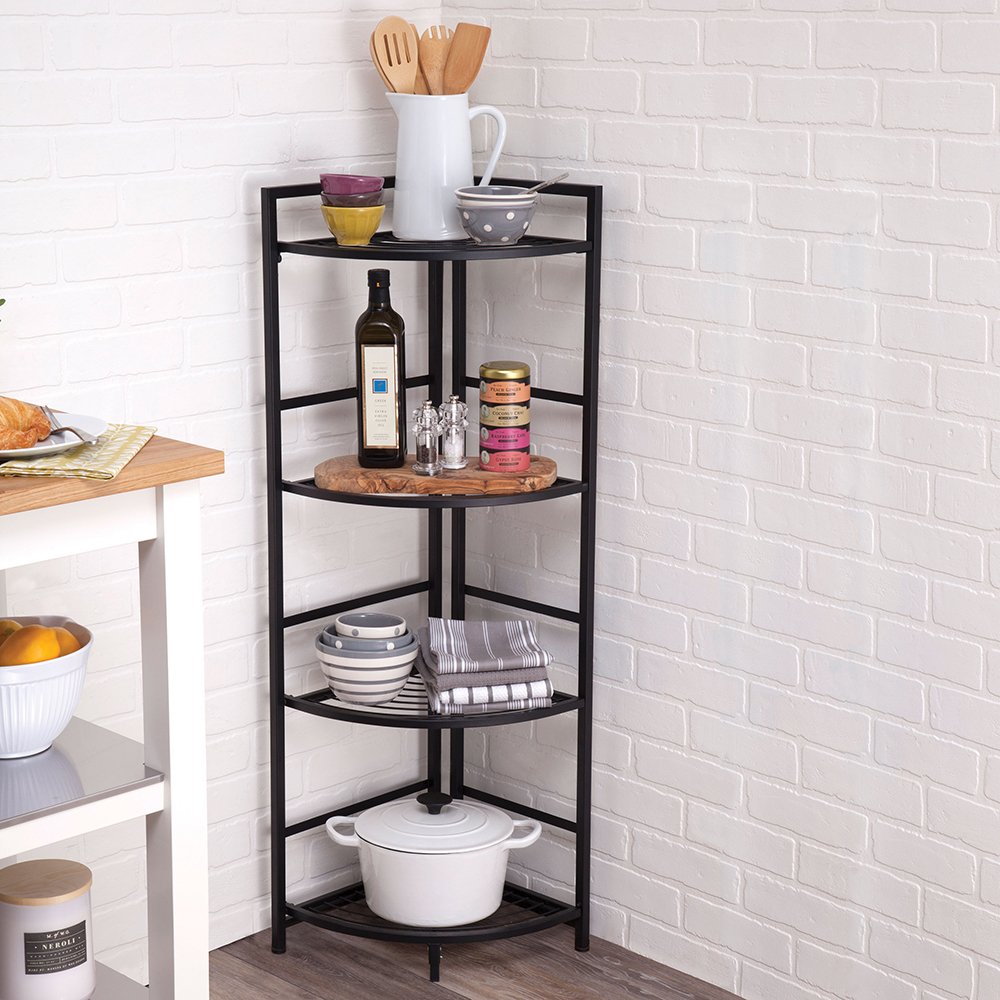 Small Four Layers Corner Storage Rack Narrow Collapsible Metal Wire Kitchen Shelf