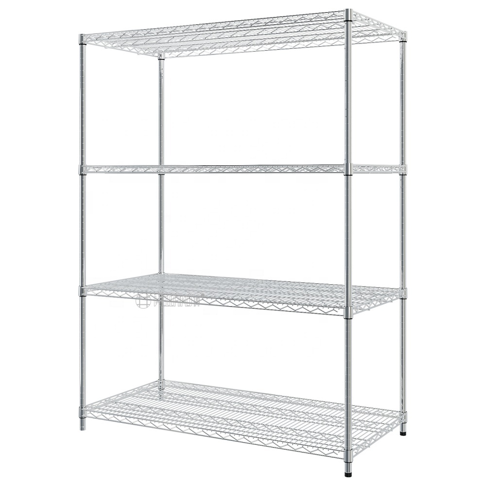 Versatility 4 Tiers NSF Approval Chrome Plated Racking Solid Steel Wire Shelving Storage System for Garage Warehouse