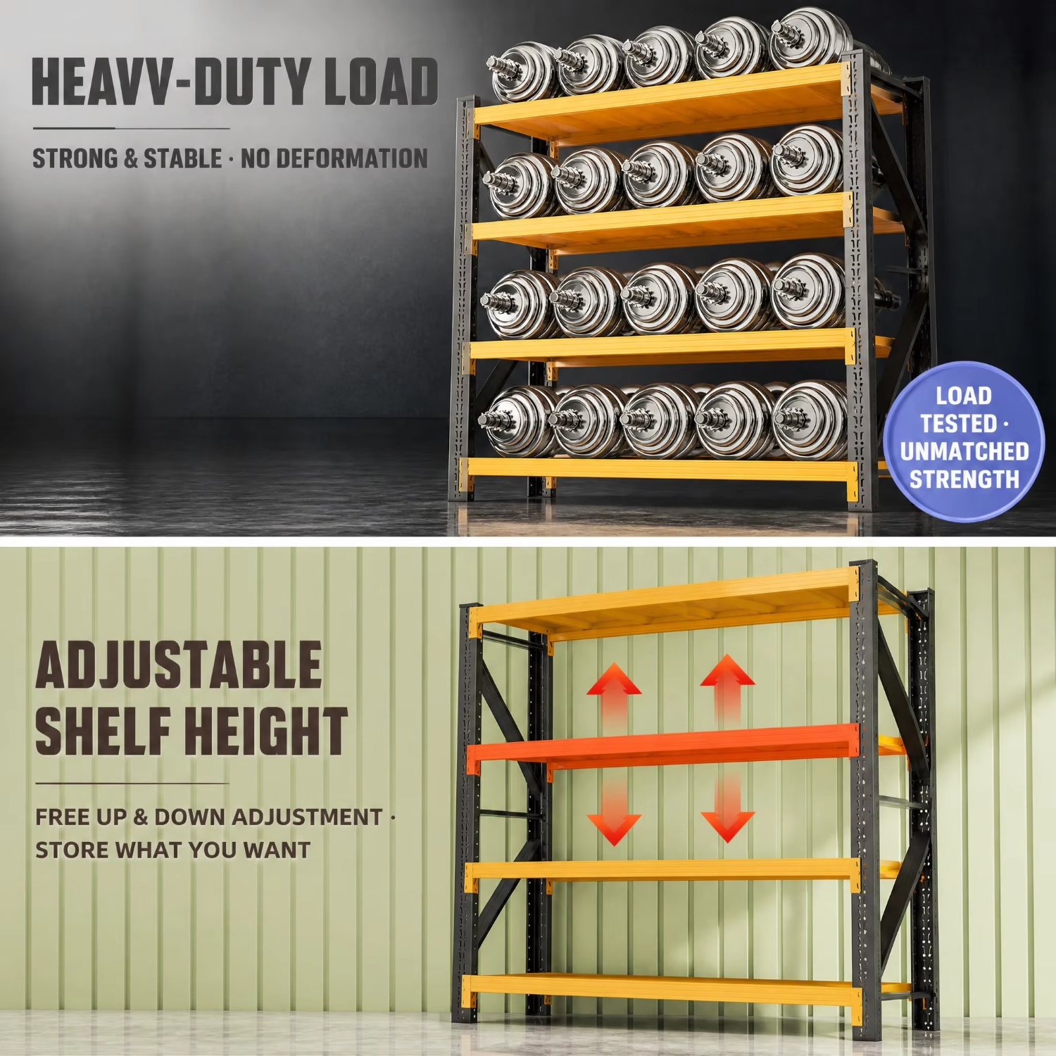 Heavy Duty Pallet Rack 5 Tier Warehouse Storage Shelving Yellow Beam Steel Rack Adjustable for Industrial Warehouse