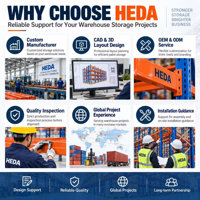 HEDA Storage Heavy Duty Rack and Warehouse Movable Pallet Rack Tile Display Rack System Warehouse Shelving Storage Equipment