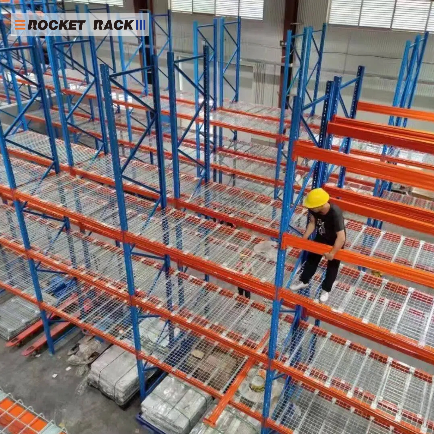 Heavy Duty Selective Pallet Rack 3 Layer Warehouse Storage Rack with Wire Mesh Decking