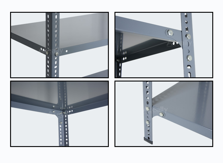 Slotted iron angle steel shelving components