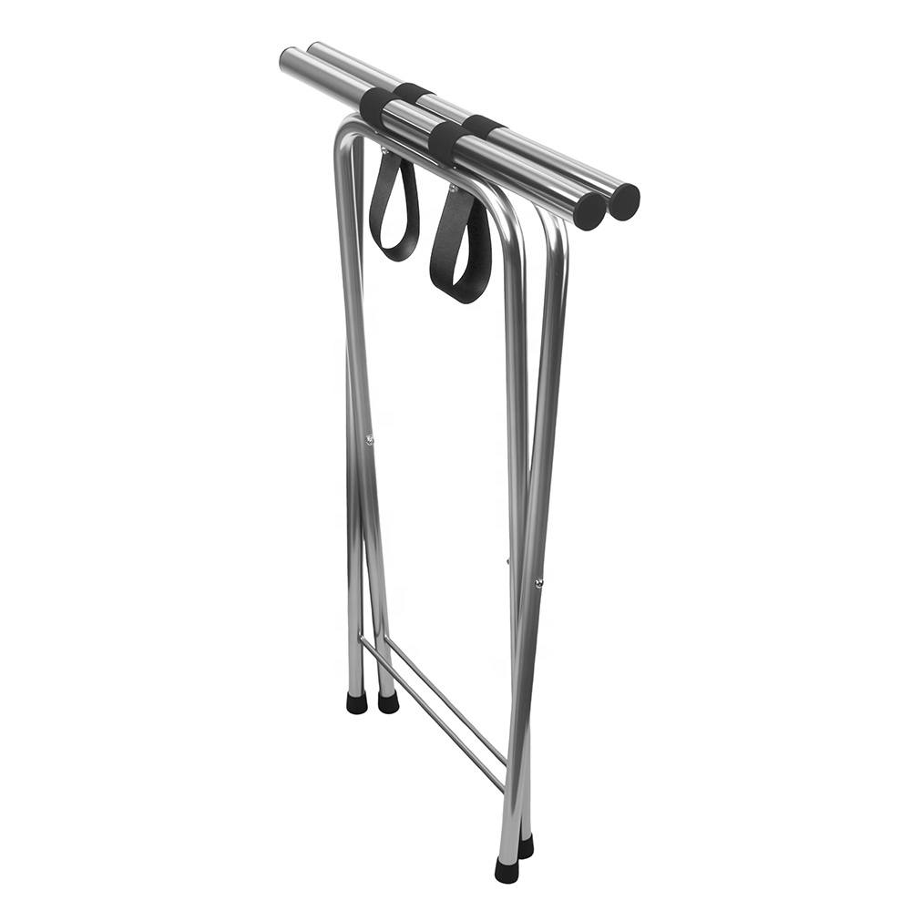 High Quality Black Nylon Strap Foldable Modern Portable Stainless Steel Luggage Rack Commercial Hotel Guest Rooms Durable