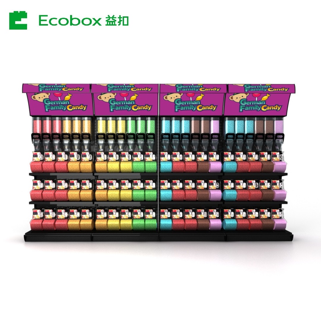 Ecobox Matching Iron Display Rack with Bulk Food Bins Gravity Bins for Supermarket Stand Display