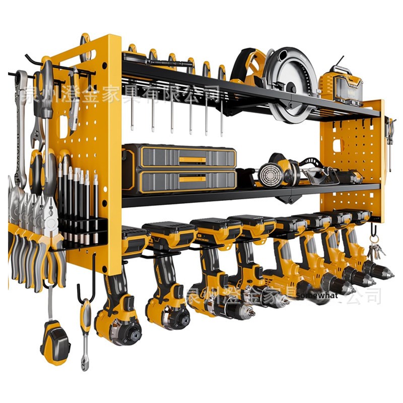 Cross-border Wall-mounted Wrought-iron Heavy-duty Power Tool Rack Garage Storage Shelf Cordless Drill Organizer 3-shelf Screw-in