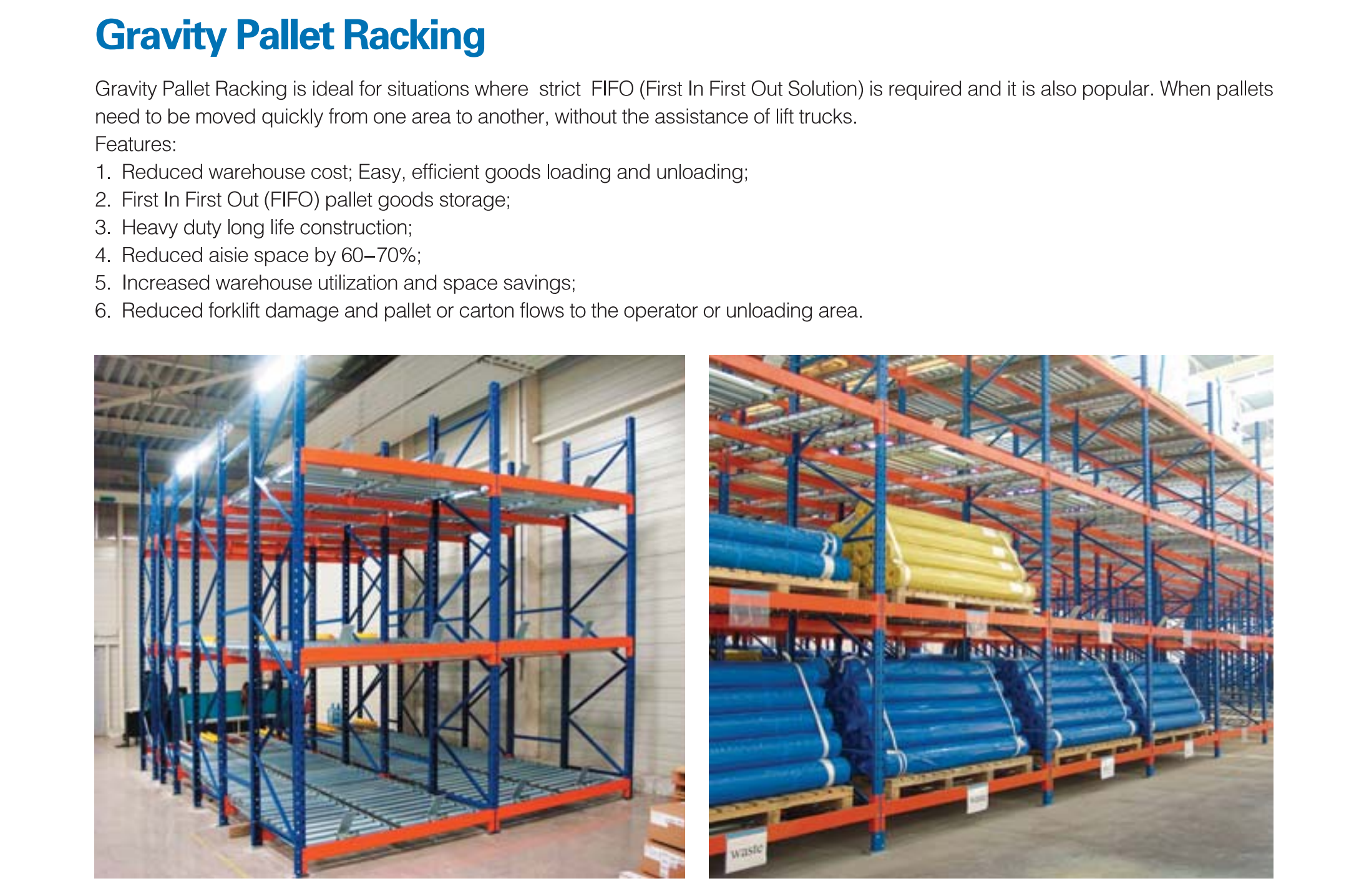 Gravity Pallet Racking Details