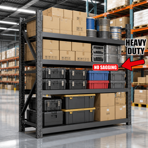 Heavy-Duty Boltless Steel Shelving Unit, 4-Tier Adjustable Warehouse Rack with Teardrop Slots Garage Industrial Storage Shelf