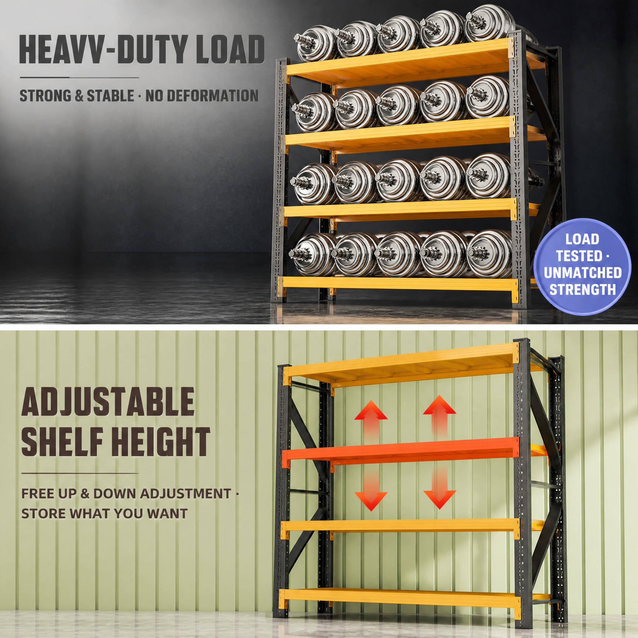 Heavy Duty Pallet Rack 5 Tier Warehouse Storage Shelving Yellow Beam Steel Rack Adjustable for Industrial Warehouse