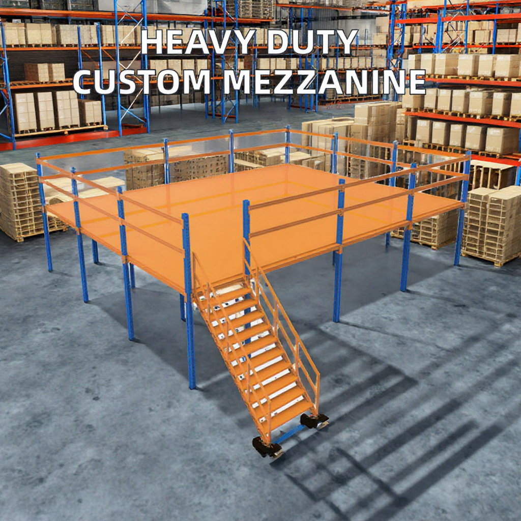 Custom Heavy Metal Interlayer Two-Level Platform Storage Racks Durable Steel Shelving System for Warehouses