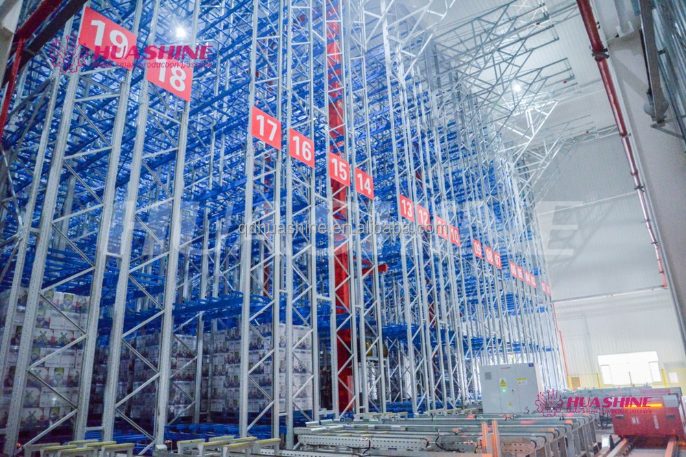 Quality AUTOMATED Warehouse Storage ASRS Pallet package flow rack with slide roller WITH MES HUASHINE INTELLIGENT