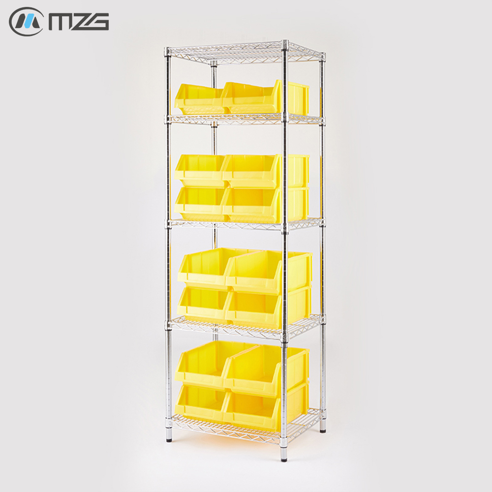 MZG Bulk Heavy Duty Warehouse Garage Industrial Chrome Multi-Layer Metal Wire Shelving with Storage Bin