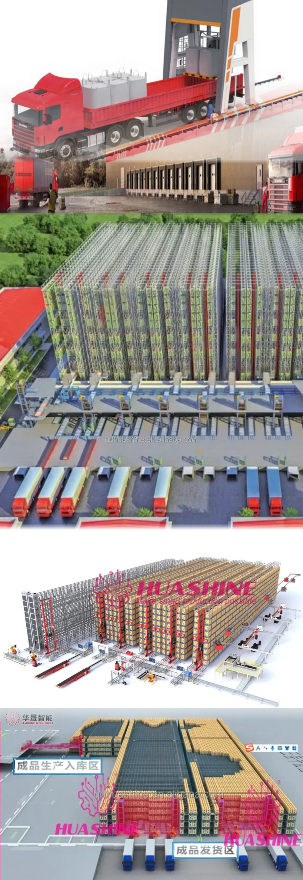 HUASHINE INTELLIGENT Warehouse Automatic Storage Racking ASRS System Chemical Nylon, Carbon Black Industry