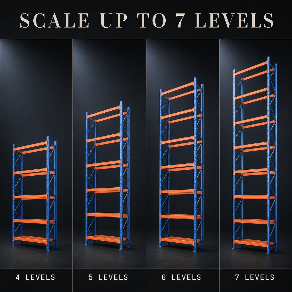 High Bay Pallet Rack System 3500kg Load 7 Levels H7800mm Adjustable 75mm Pitch Forklift Access Warehouse Racking