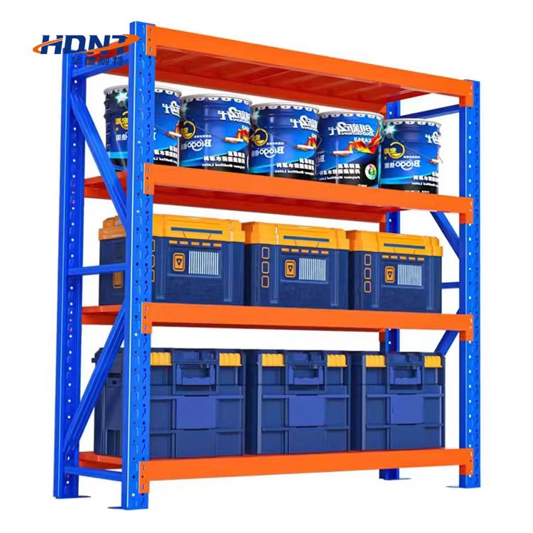 Adjustable 4-Layer Steel Storage Rack Medium Duty Metal Stacking Shelves for Warehouses Garages Pallet Racking Carton Packaging