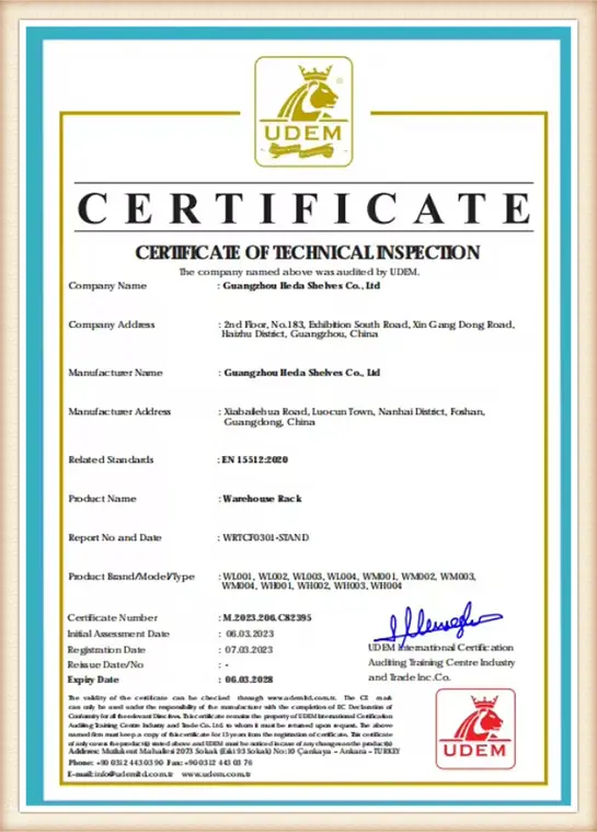 ISO 9001 Quality Management Certification - Guangzhou Heda Shelves Co., Ltd.