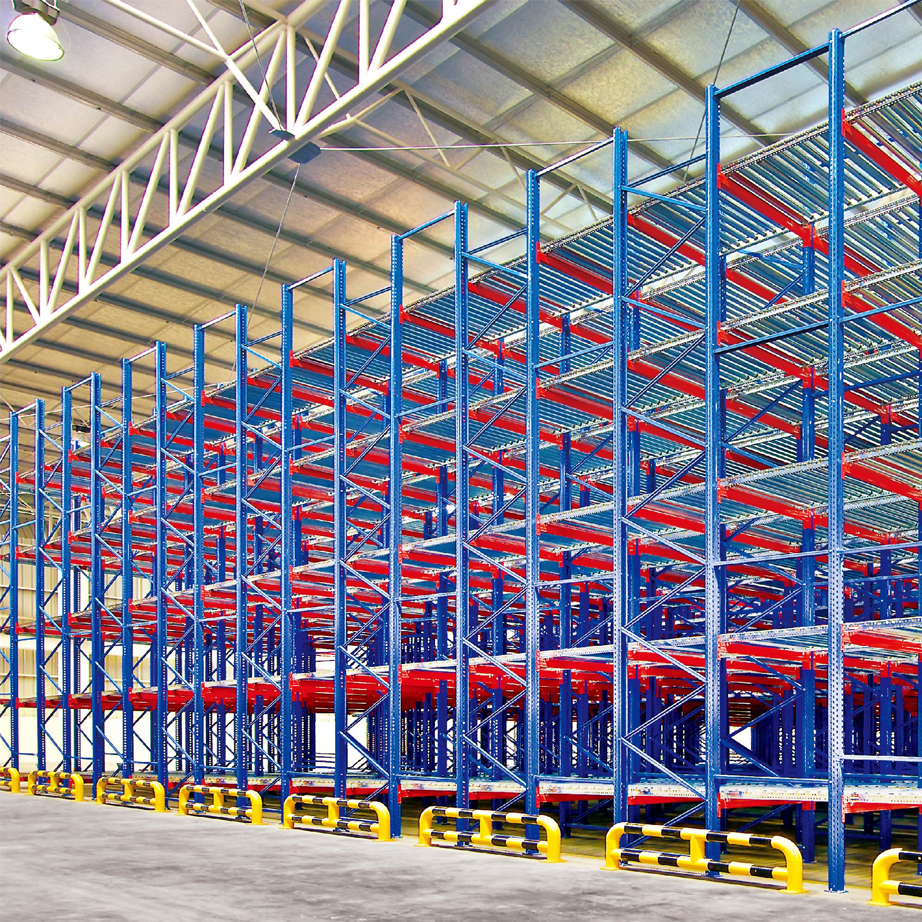 Heavy Load Steel Gravity Pallet Racking Adjustable Roller Track Powder Coated High Duty Warehouse Storage System