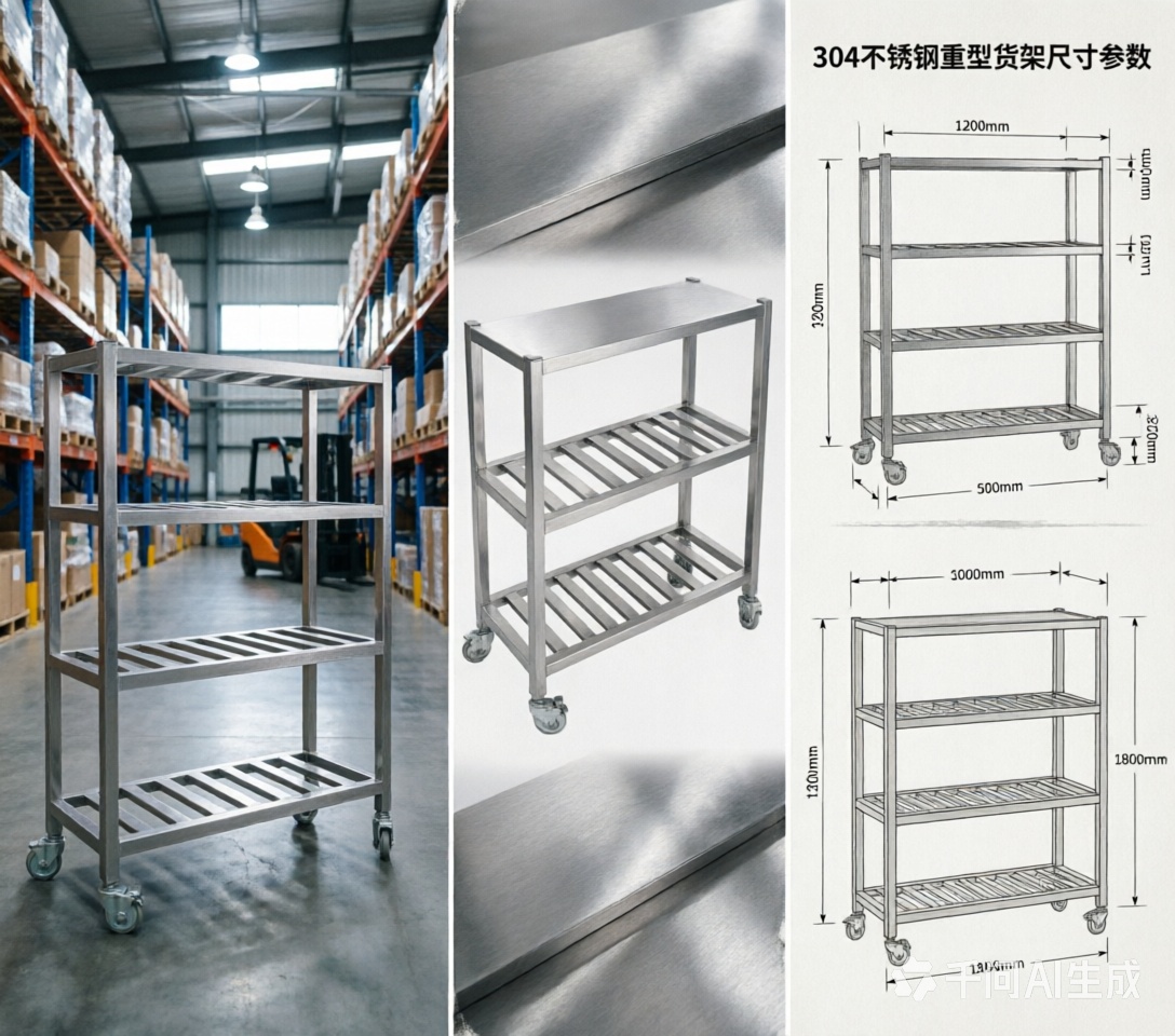 Wholesale Heavy-Duty Stainless Steel Movable Storage Trolley Rack 4-Tier Hollow Slat Shelves Brake Casters 500kg/m Load