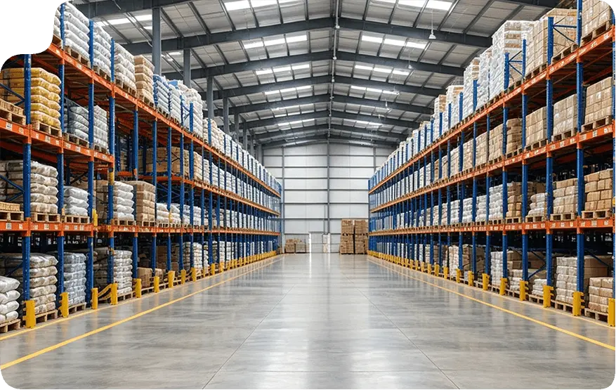 Agricultural warehouse racking for grain, feed and fertilizer