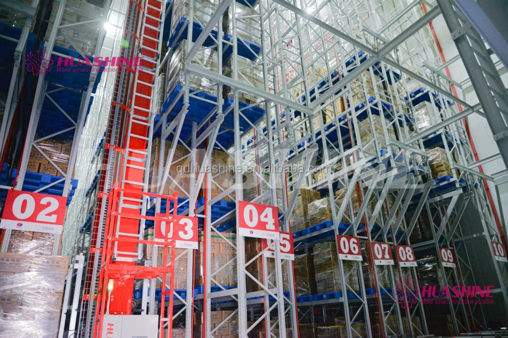 Quality AUTOMATED Warehouse Storage ASRS Pallet package flow rack with slide roller WITH MES HUASHINE INTELLIGENT