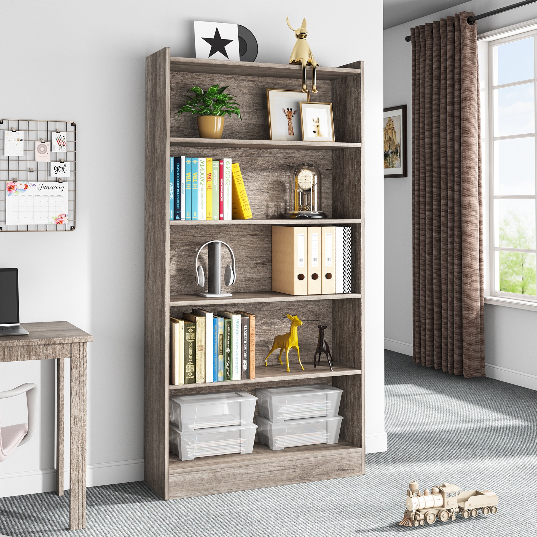 Industrial Modern Large Open Bookshelf 72 Inch Tall Wood Display Shelving Unit for School Bedroom Warehouse Home