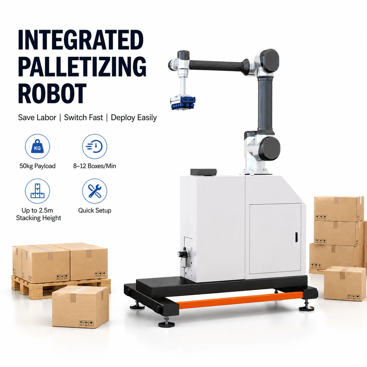 Industrial Automatic Carton Stacking High Efficiency Collaborative Robotic Arm Palletizer Robot For End Of Line Packaging