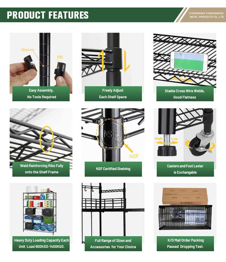 4 Layer Rack NSF Approved 800lbs Heavy Loading Capacity Warehouse Storage Steel Metal Racking Shelf