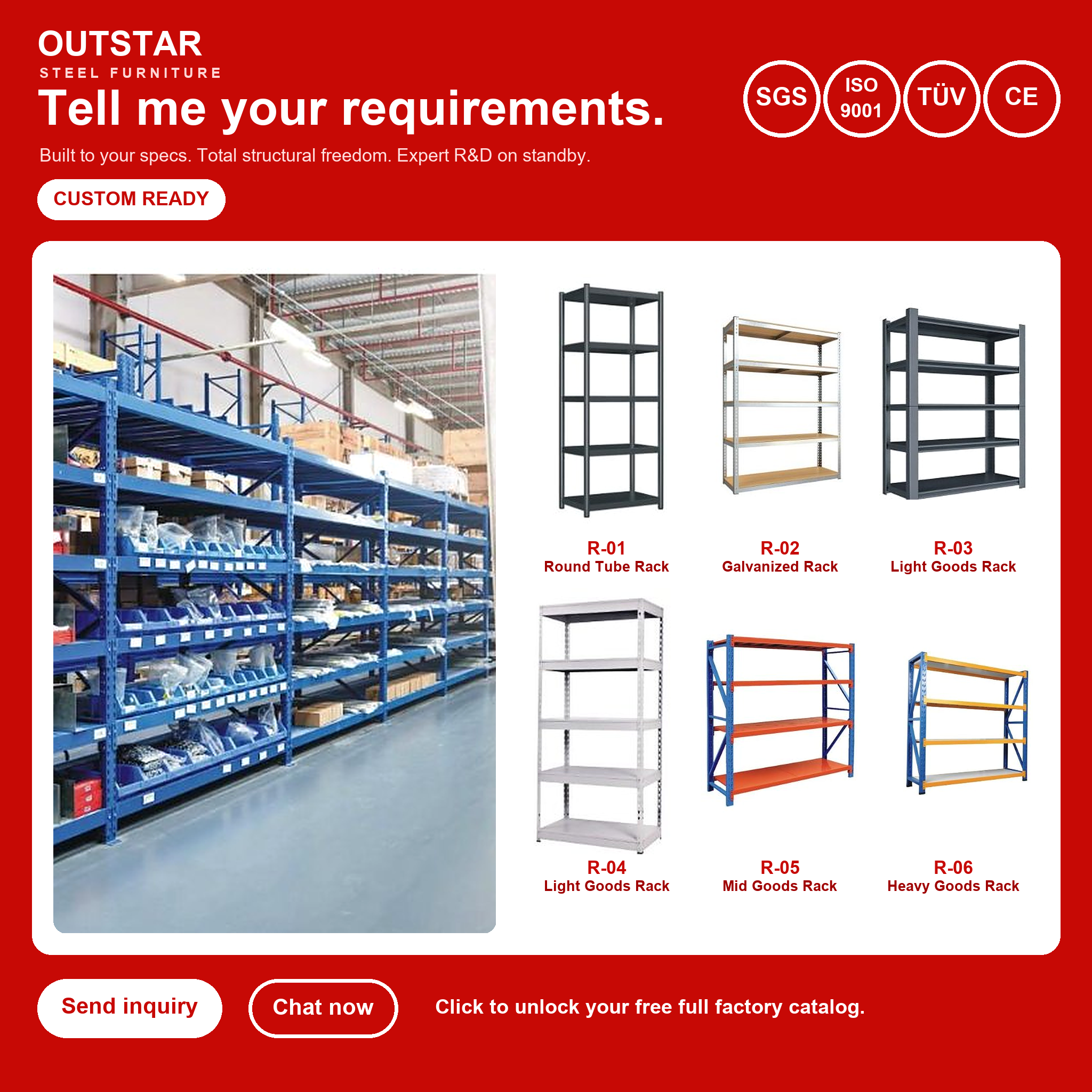 Heavy Duty Adjustable Supermarket Rack Industrial Shelving Steel Storage Racks 5 Shelves Wall Mount