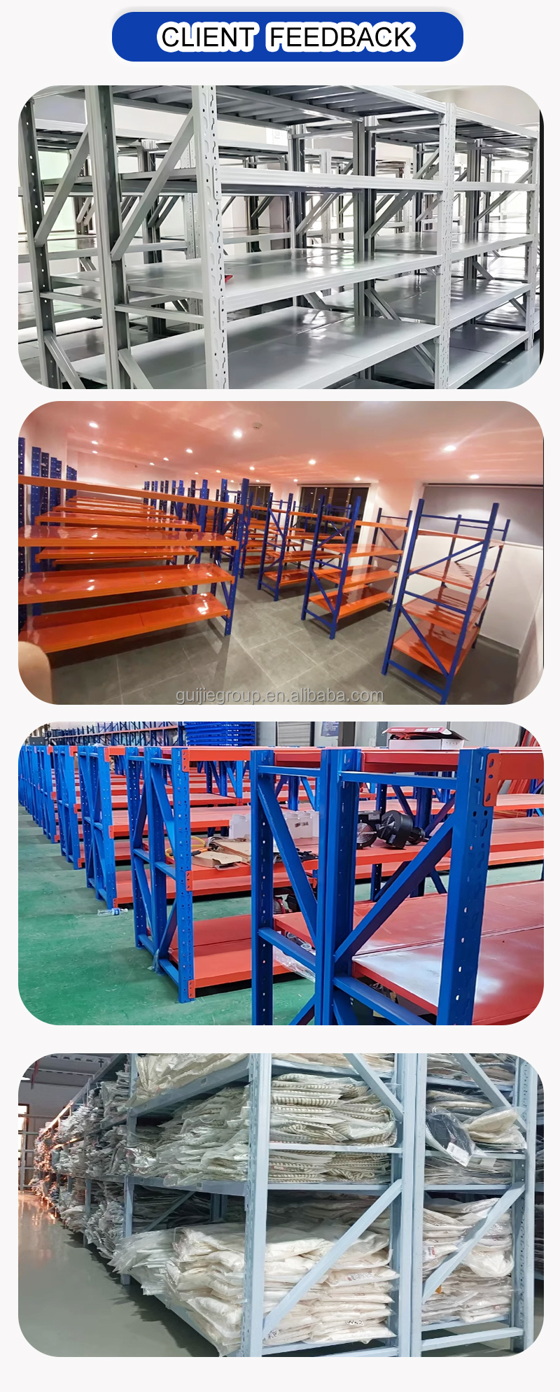 Guijie High Load Capacity 4-Layer Drive-Through Steel/Iron Warehouse Rack Powder Coated Finish Adjustable Durable Corrosion
