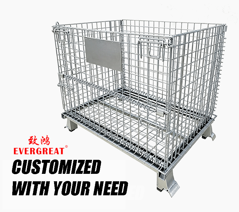 A/B/C Sizes Heavy-duty Steel Warehouse Storage Carts Foldable Collapsible Forklift Pockets Shelving Tool Iron Cages Wholesale