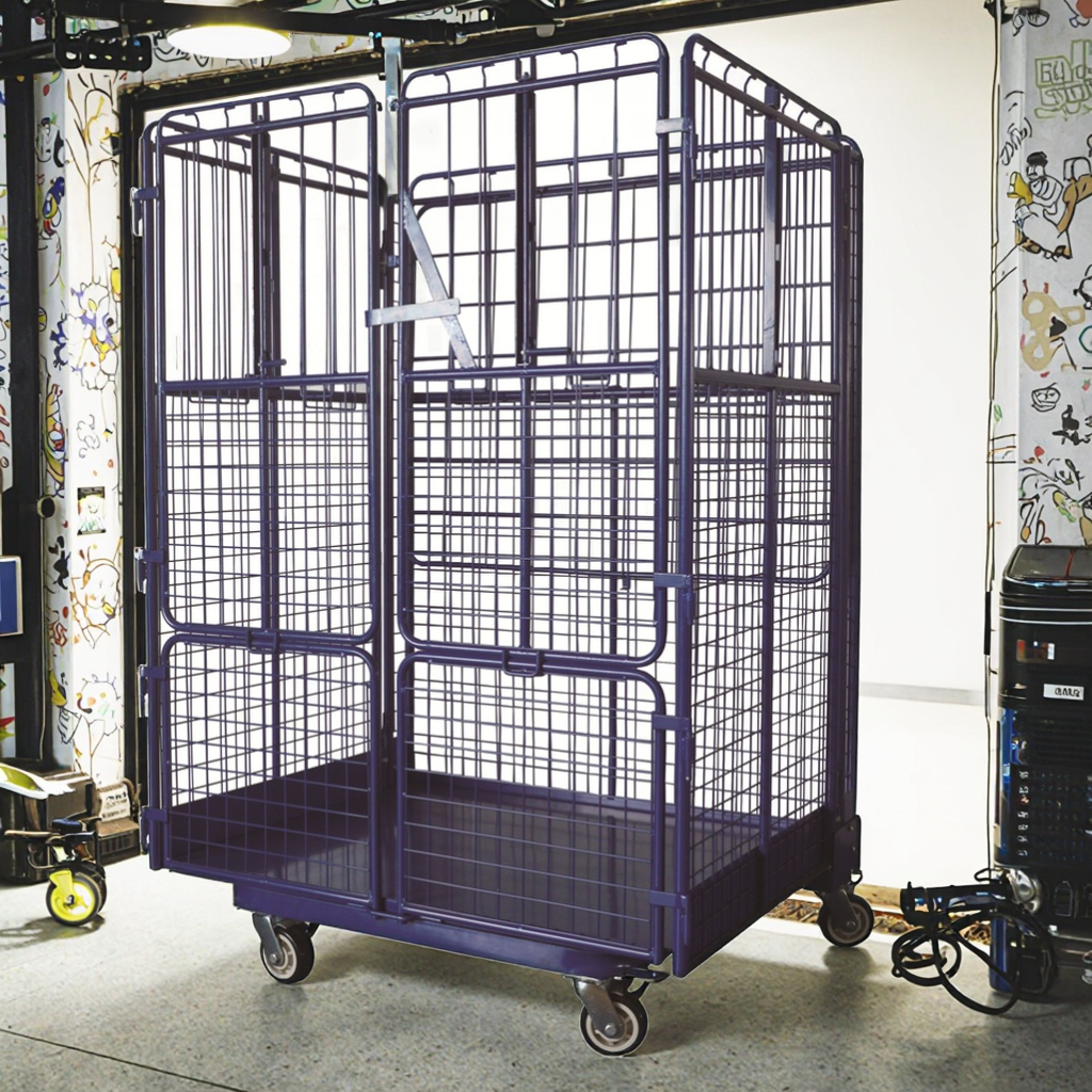 Hand Push Folding Wire Metal Rolling Pallet Cage Cart 500KG Capacity 1200x1000x1800 Size Jonathan Brand Wheels Container Trolley