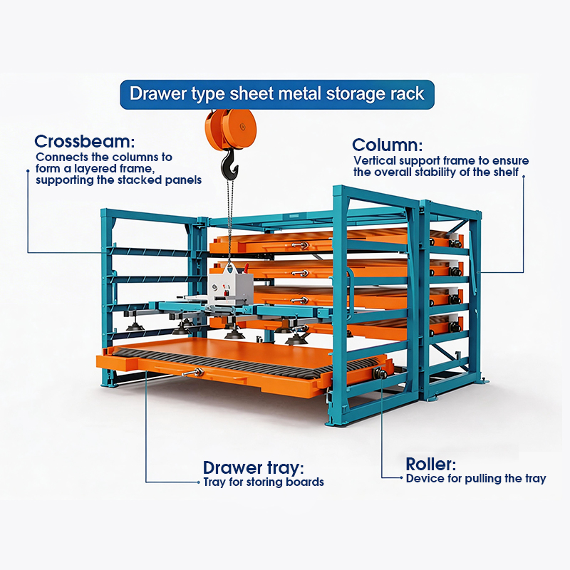High-Density Storage Rack for Metal Plates 8-Layer Drawer System with Forklift Access