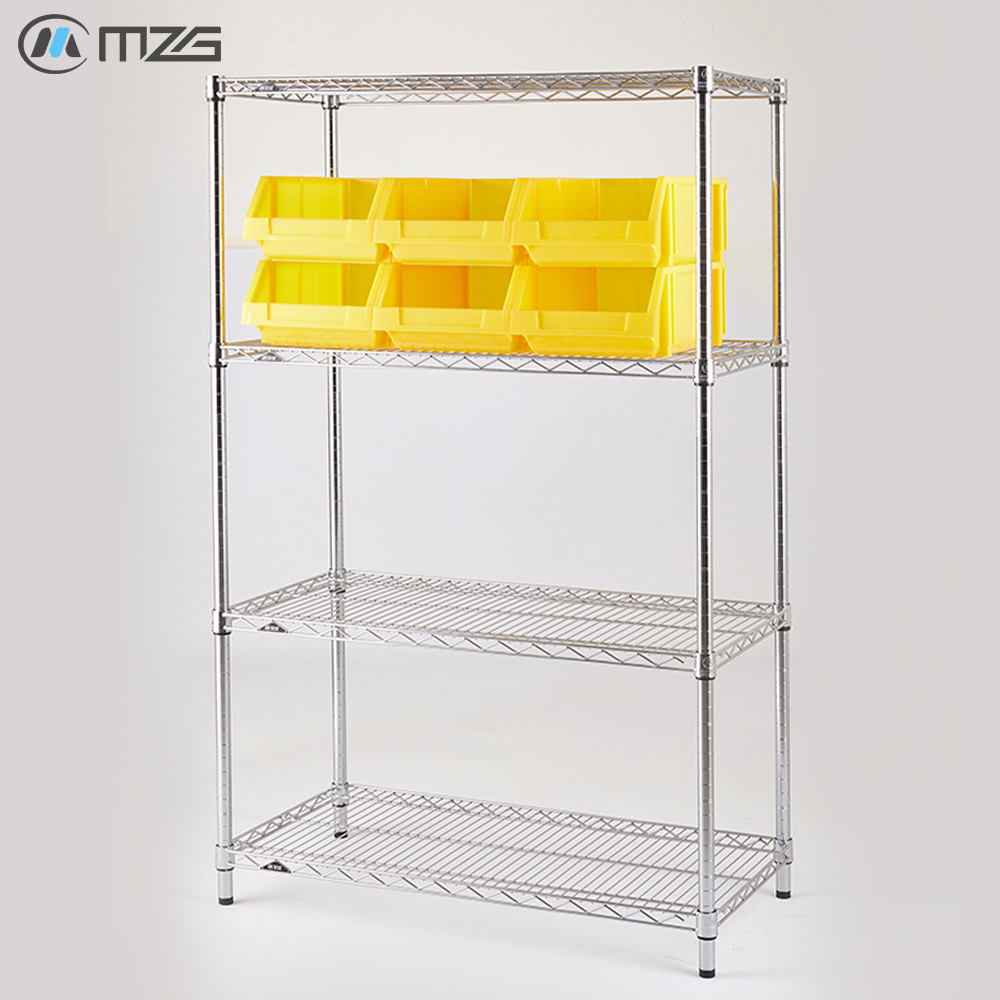 MZG Bulk Heavy Duty Warehouse Garage Industrial Chrome Multi-Layer Metal Wire Shelving with Storage Bin