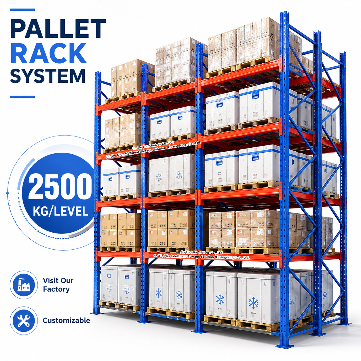 Heavy Duty Pallet Rack Warehouse Storage Racking System 2500kg Per Level 5 Layers OEM Factory