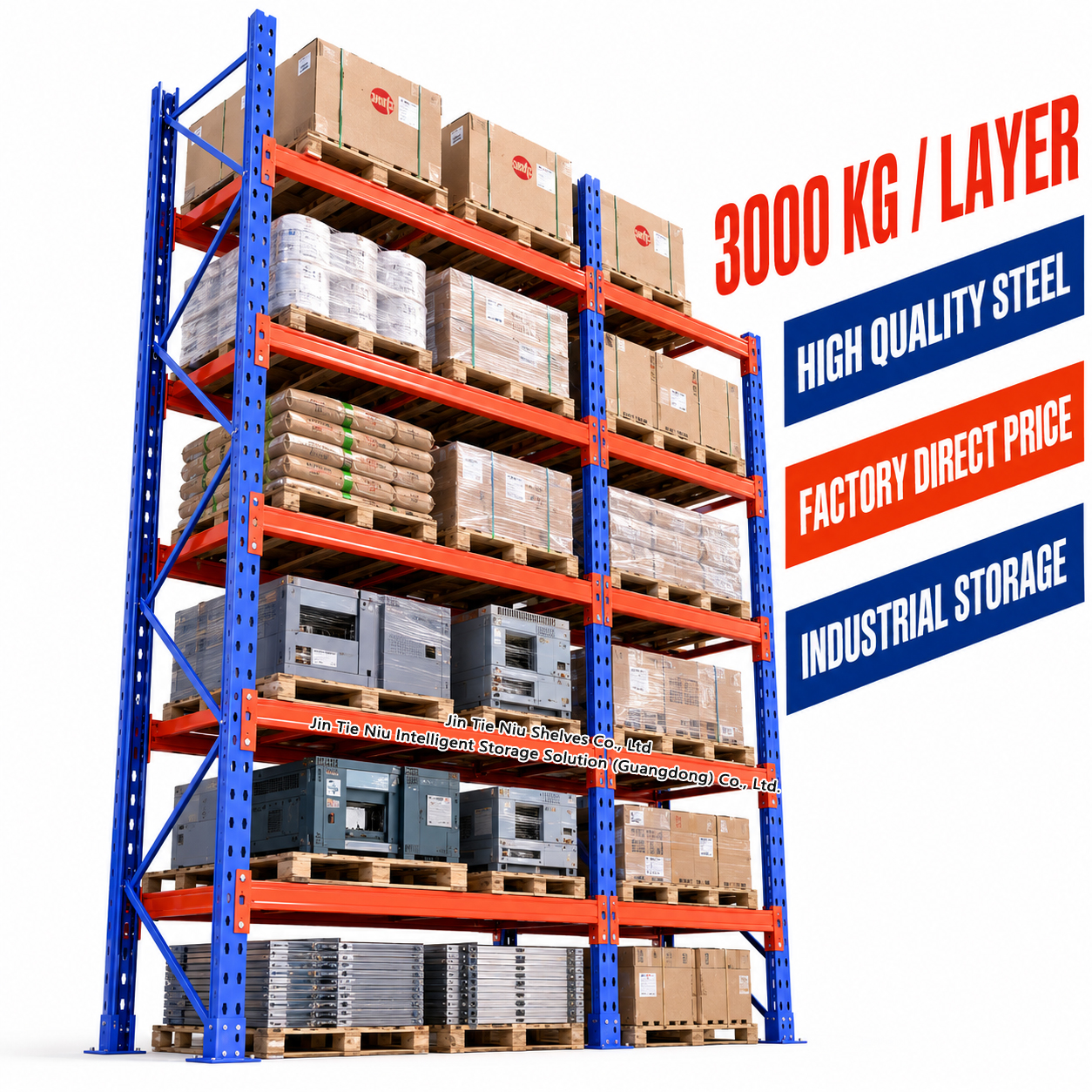 3000KG Industrial Steel Pallet Rack Heavy Duty Storage Shelving For Warehouse