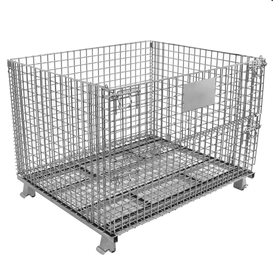 Steel Wire Mesh Cage, Heavy Duty Warehouse Storage Basket for Logistics, Foldable Metal Storage Cart for Factory