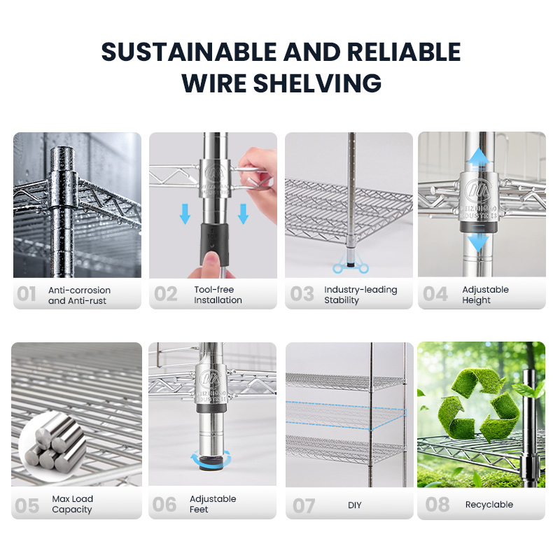 MZG Bulk Custom Commercial Kitchen Restaurant Multiple Layers Heavy Duty Metal Wire Shelving Rack Supplier China