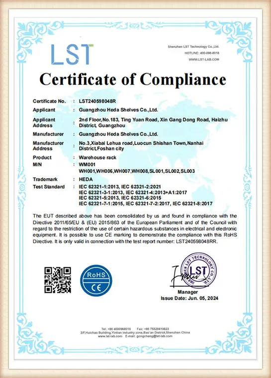 CE Structural Racking Certification - Guangzhou Heda Shelves Co., Ltd.