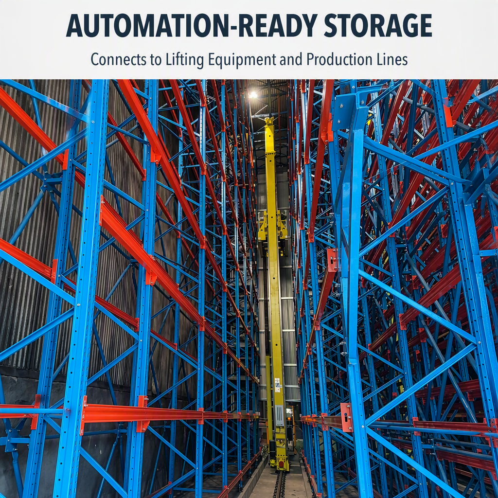 Steel Rack for Various Intelligent Warehouse Multiple Pallets Connects to Production Lines Lifting Equipment Steel Storage Rack