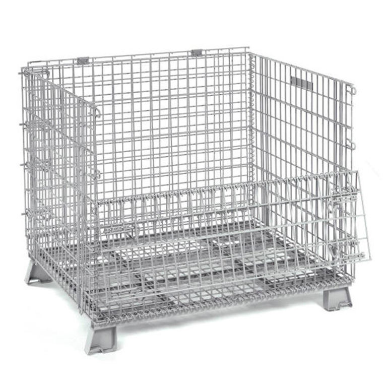 Steel Wire Mesh Cage, Heavy Duty Warehouse Storage Basket for Logistics, Foldable Metal Storage Cart for Factory