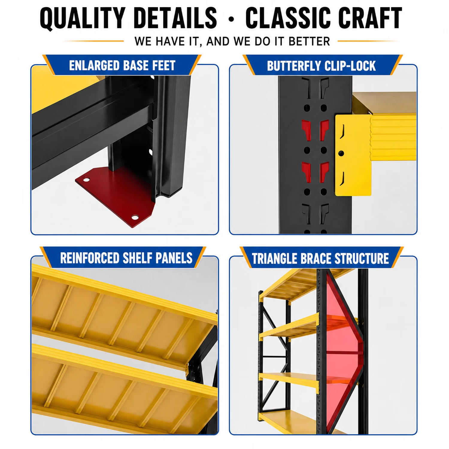 Heavy Duty Pallet Rack 5 Tier Warehouse Storage Shelving Yellow Beam Steel Rack Adjustable for Industrial Warehouse