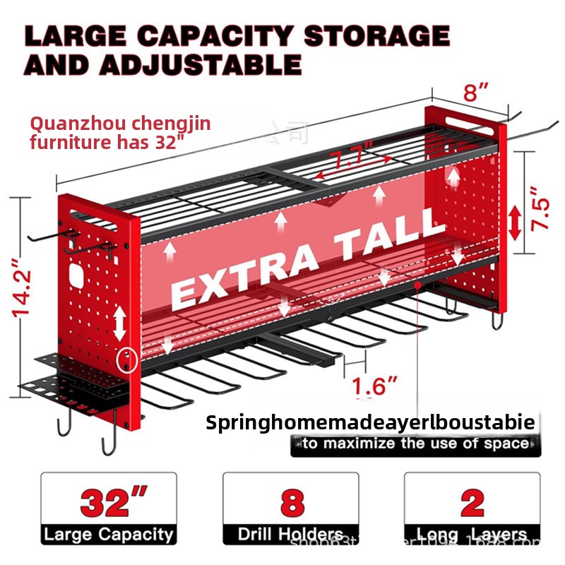 Cross-border Wall-mounted Wrought-iron Heavy-duty Power Tool Rack Garage Storage Shelf Cordless Drill Organizer 3-shelf Screw-in