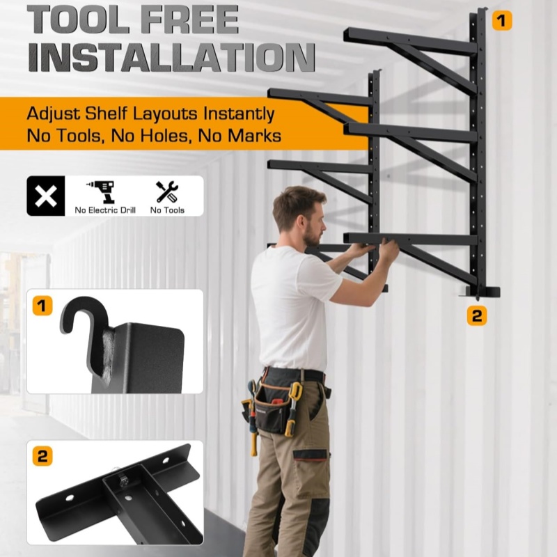 Quick Assembly Wall Mount Heavy Duty Steel 3-Tier Adjustable Shipping Container Storage Shelving &amp; Racking
