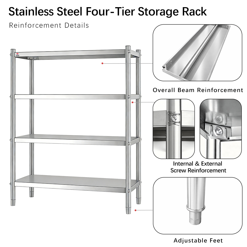 Stainless Steel Shelf Kitchen Storage Rack Industrial Storage Heavy Duty Shelf Commercial Shelving Rack Organizer